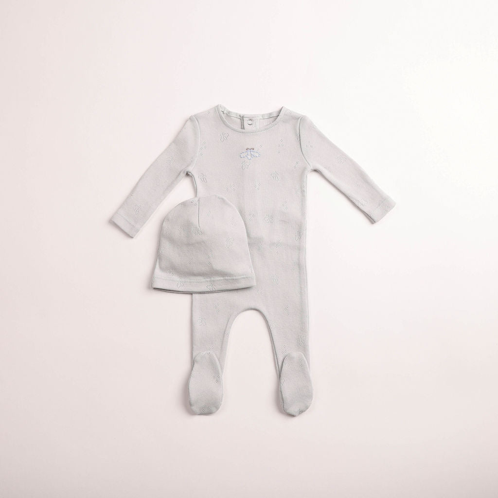 Bee & Dee Little Wings Pointelle Dusty Blue Footie & Beanie