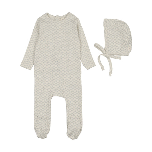 Mini Flora Print Cream/Blue Footie Set