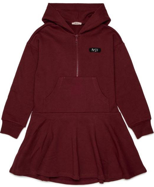 Long Sleeve Hooded Maroon Sweat Dress