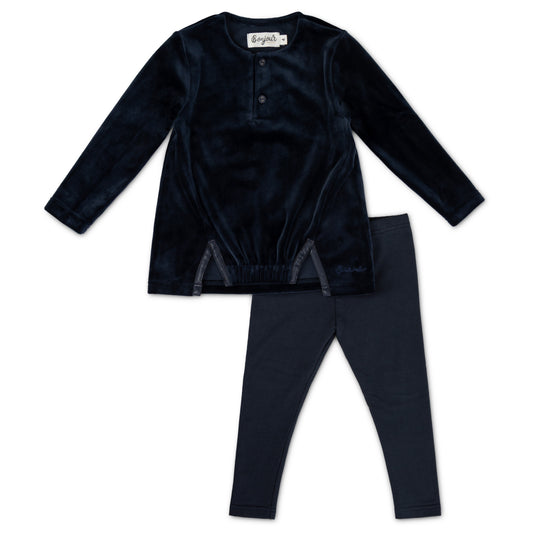 Boys Leather Trim Blue 2PC Velour