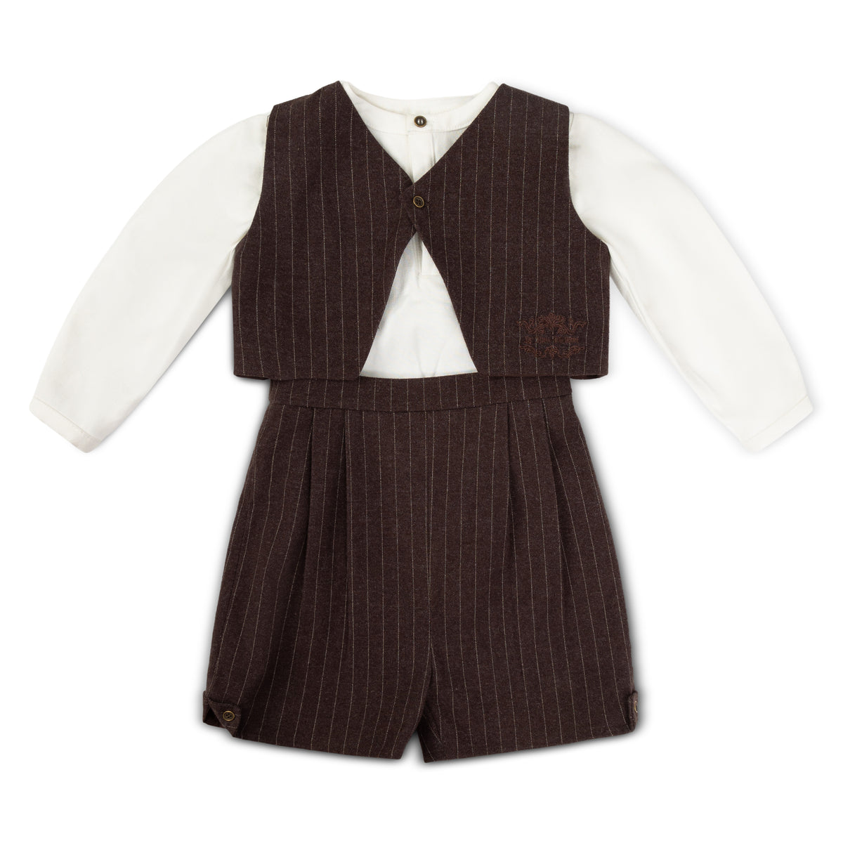 Boys Brown Pinstripe Three Piece Set