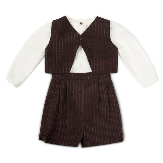 Boys Brown Pinstripe Three Piece Set