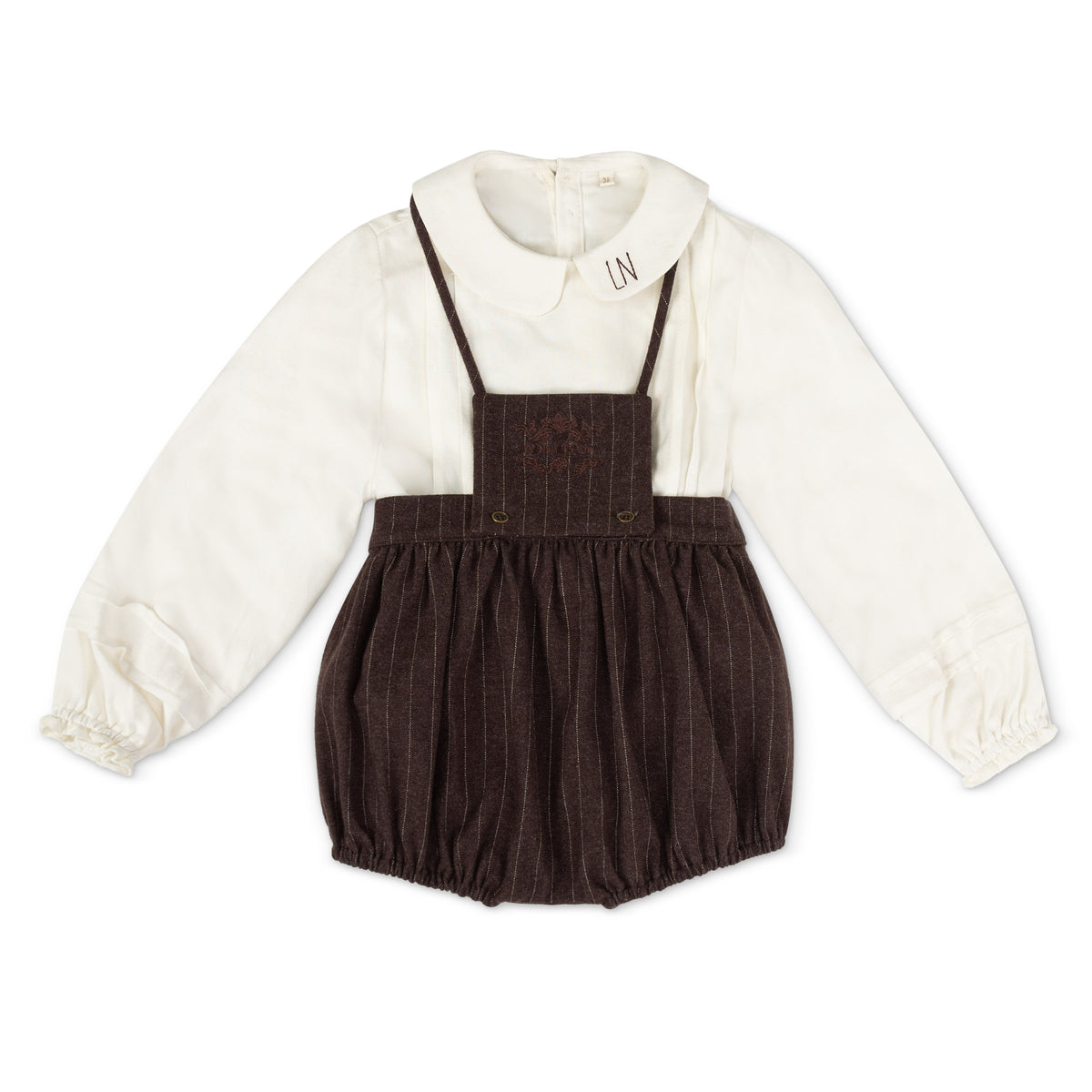 Girls Brown Pinstriped Bloomer Set