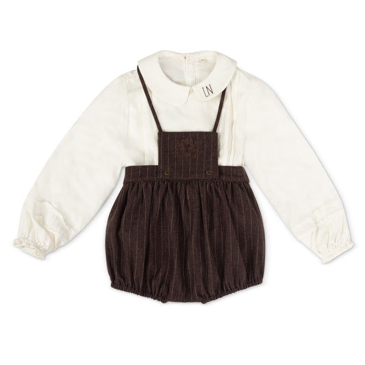 Girls Brown Pinstriped Bloomer Set