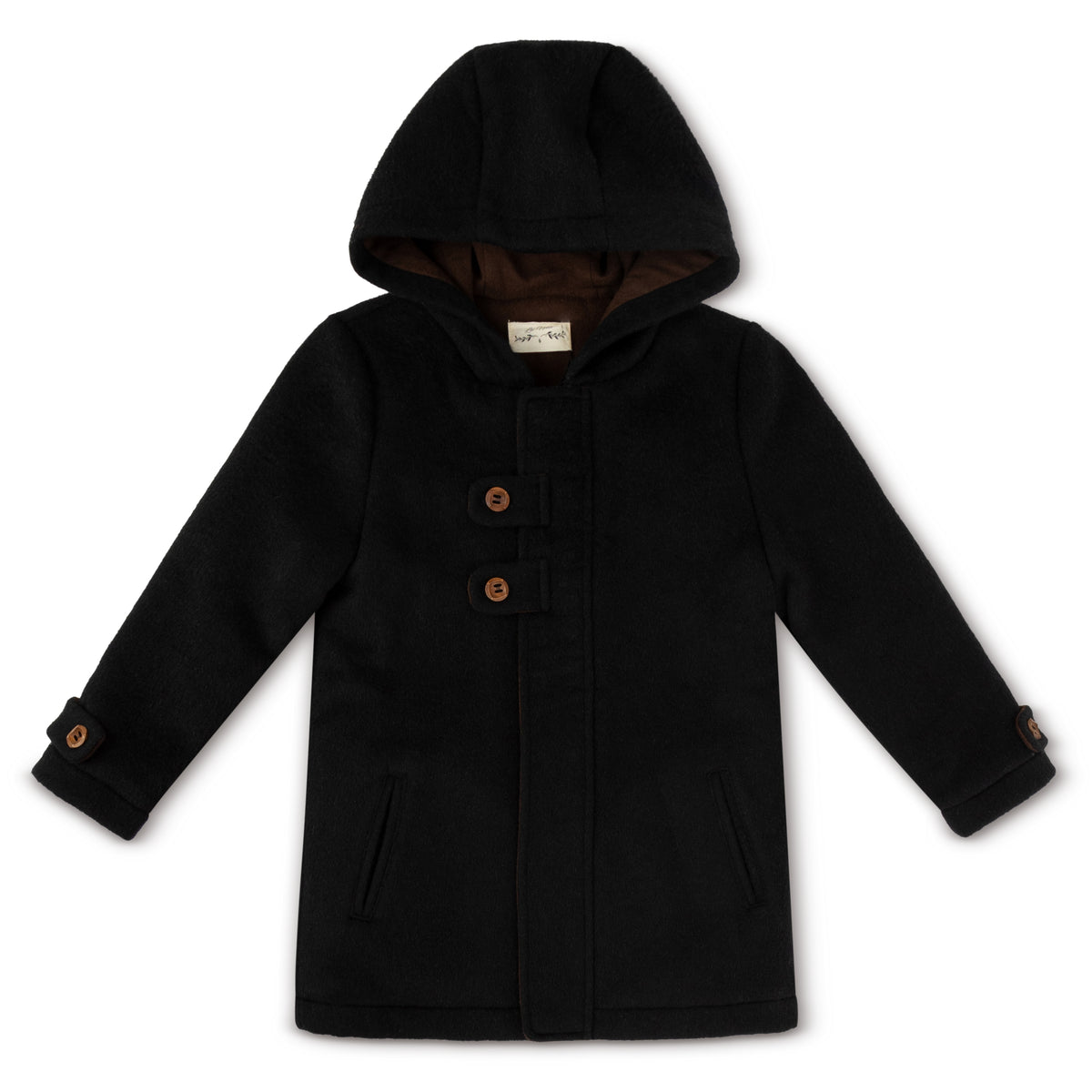 Boys Black Wool Button Coat