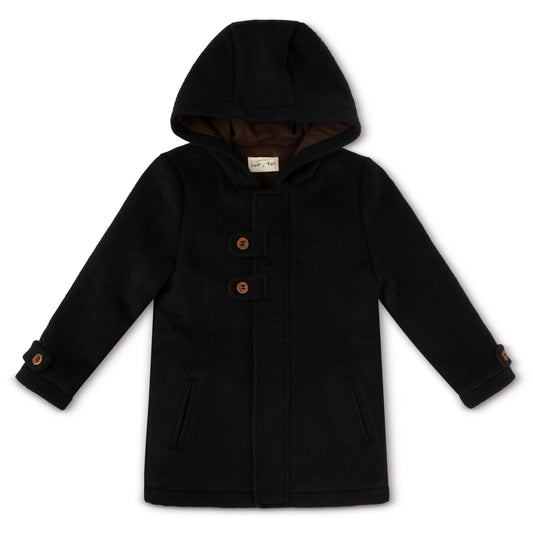 Boys Black Wool Button Coat