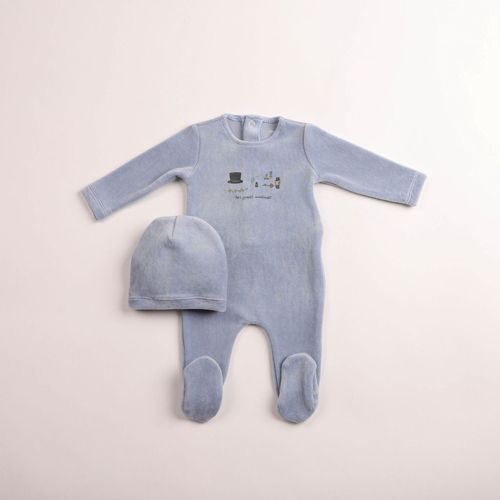Bee & Dee Paraphernalia Velour Crystal Blue Footie & Beanie