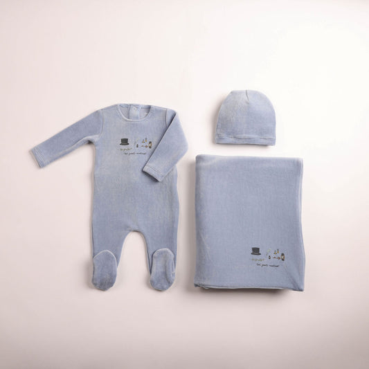 Bee & Dee Paraphernalia Velour Crystal Blue Footie Set
