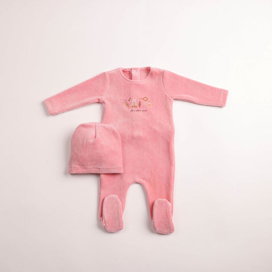 Bee & Dee Paraphernalia Velour Dark Rose Footie & Beanie