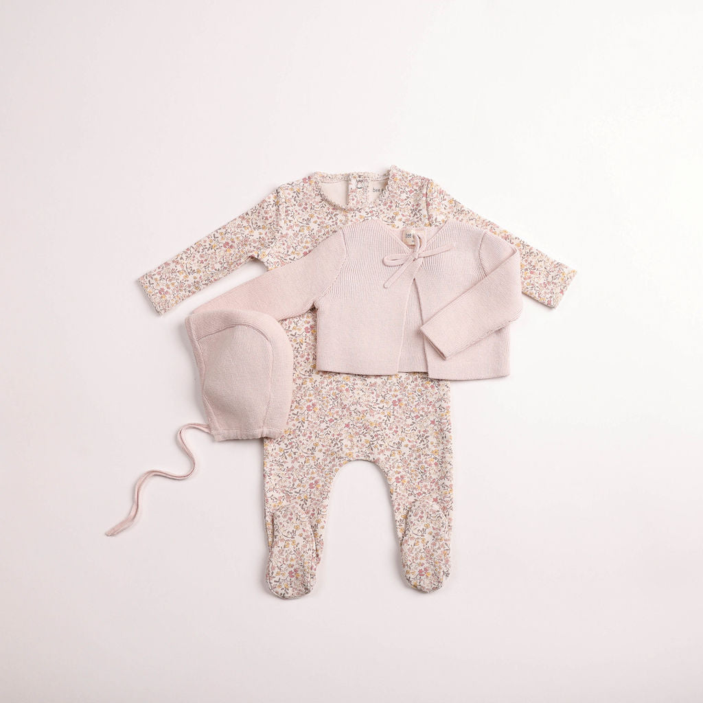 Bee & Dee Petit Fleurs Hushed Pink Footie and Cardigan