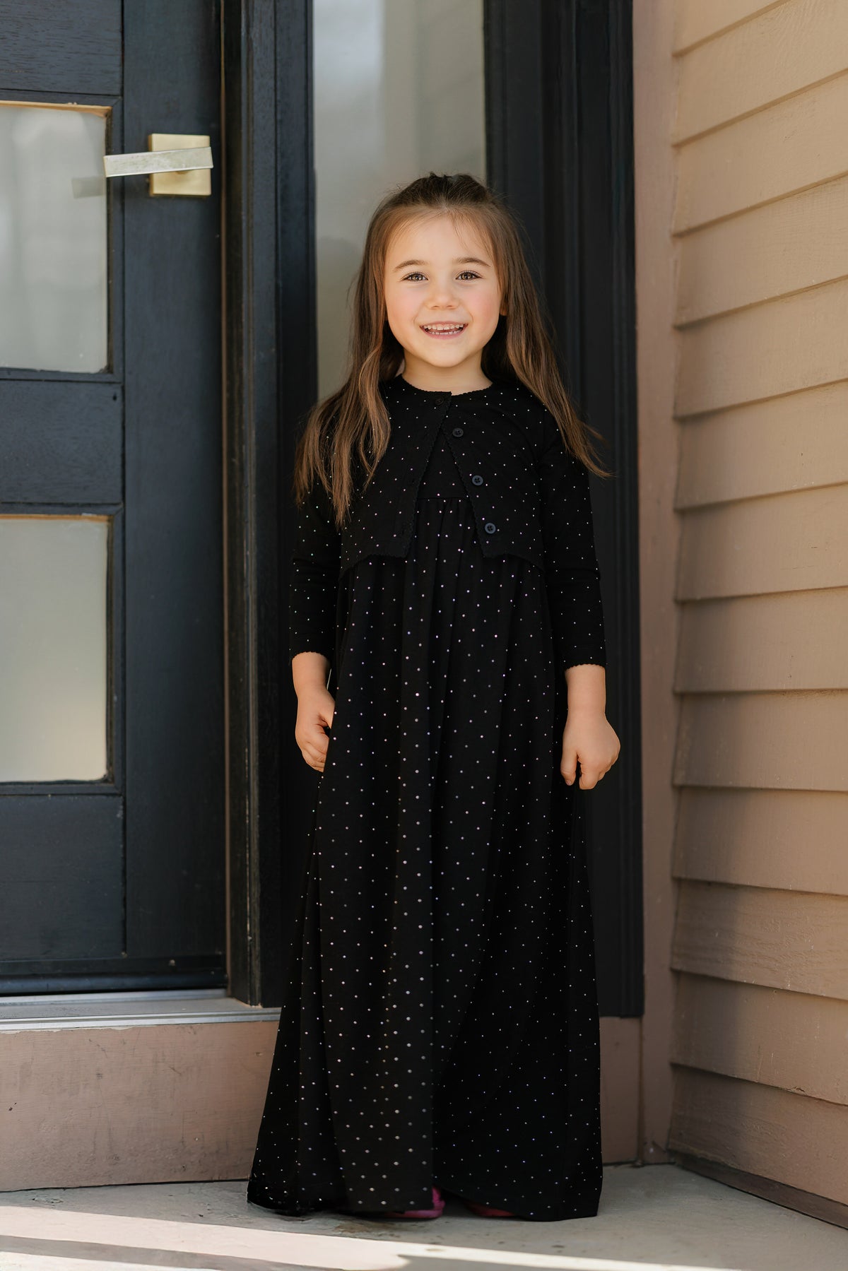 Multi-Rhinestone Black Jumper with Cardigan