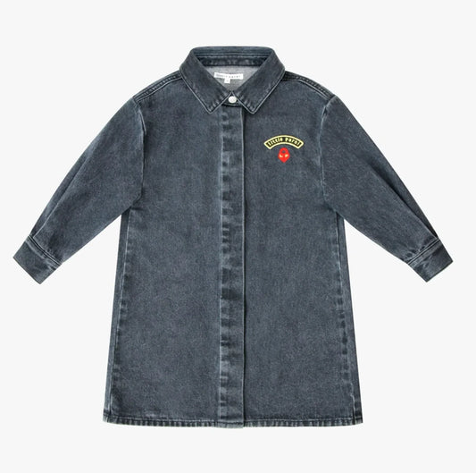 Heart Patch Black Denim Shirt Dress