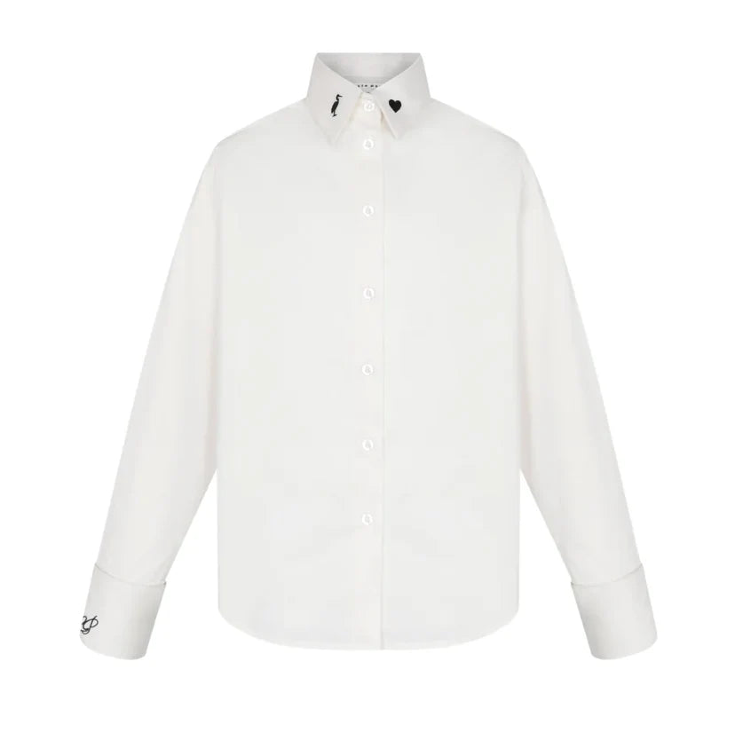 Teen's Elegant Embroidered White/Black Shirt
