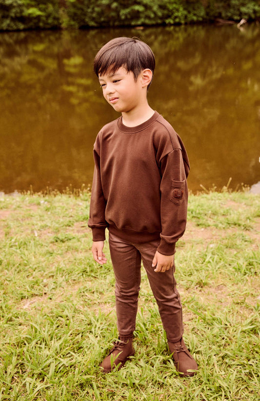 Boy's Pocket Sleeve Brown Sweatshirt