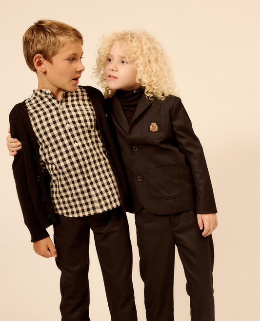 Boy's Contrast Patch Black Cardigan