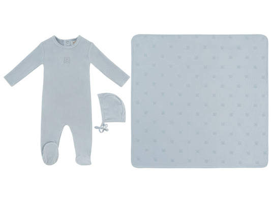 KB Logo Blue Footie with Hat and Blanket Set
