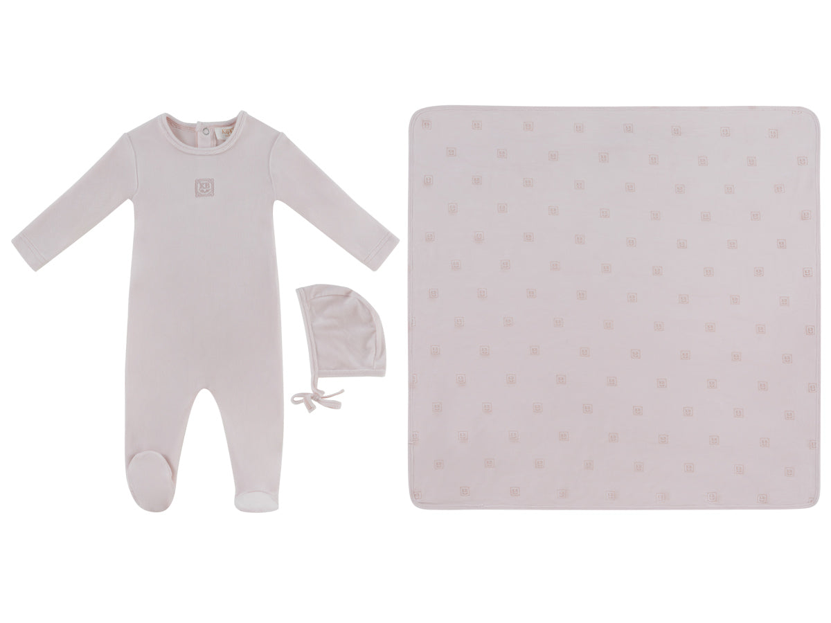 KB Logo Pink Footie with Hat and Blanket Set