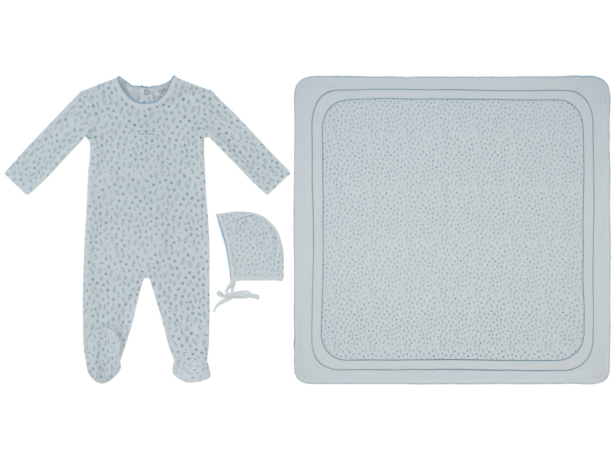 Whispering Blooms Dark Blue Footie Hat & Blanket Set