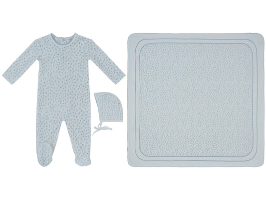 Whispering Blooms Dark Blue Footie Hat & Blanket Set