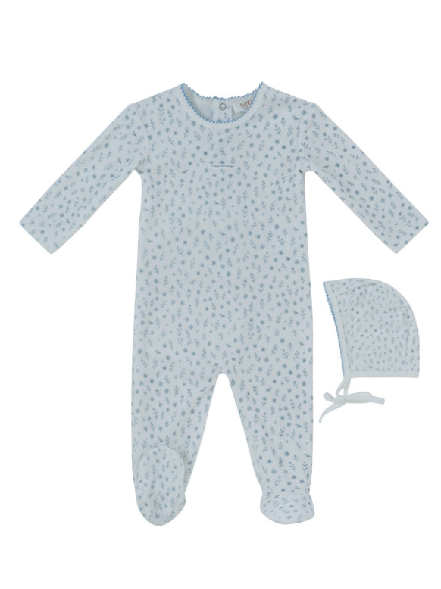 Whispering Blooms Blue Footie & Hat Set