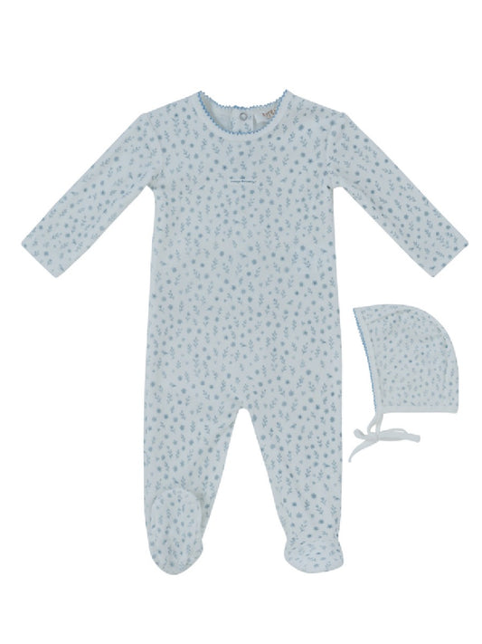 Whispering Blooms Blue Footie & Hat Set