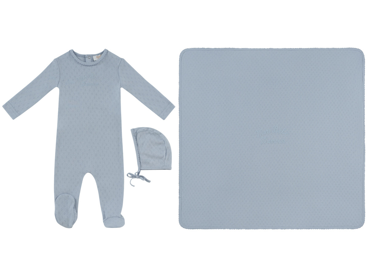 Mon Bebe Blue Footie Hat & Blanket Set