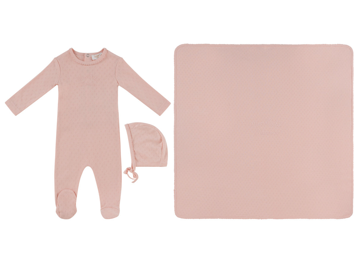 Mon Bebe Pink Footie Hat & Blanket Set