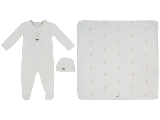 Atelier Bunny Pink Footie, Hat & Blanket Set
