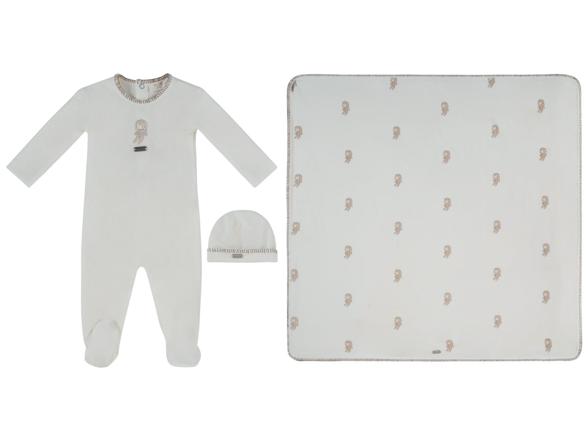 Atelier Bunny Taupe Footie, Hat & Blanket Set