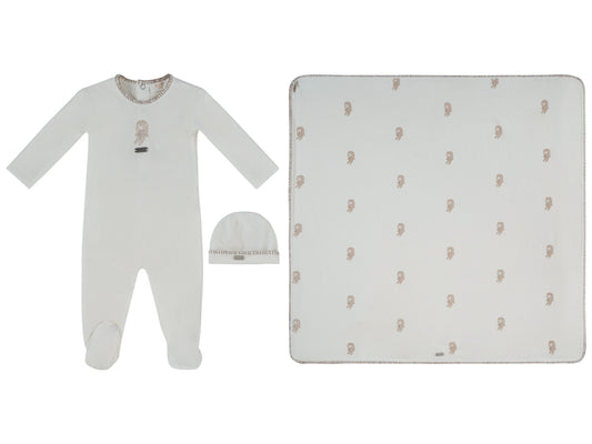 Atelier Bunny Taupe Footie, Hat & Blanket Set