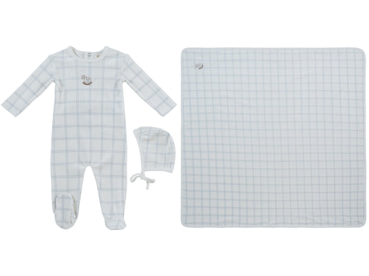 Whinny Plaid Blue Footie & Hat Set