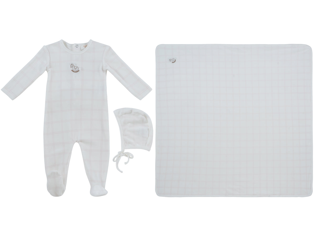 Whinny Plaid Pink Footie Hat & Blanket Set