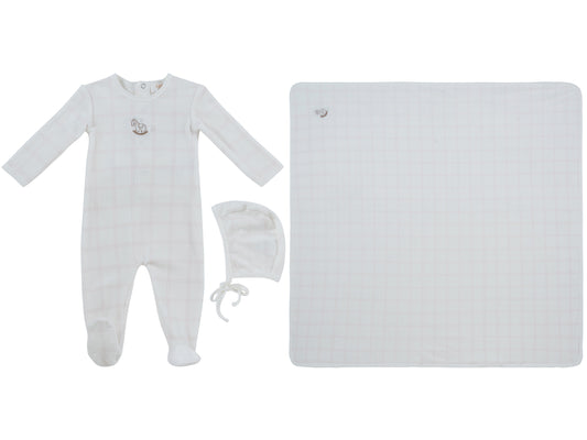 Whinny Plaid Pink Footie Hat & Blanket Set