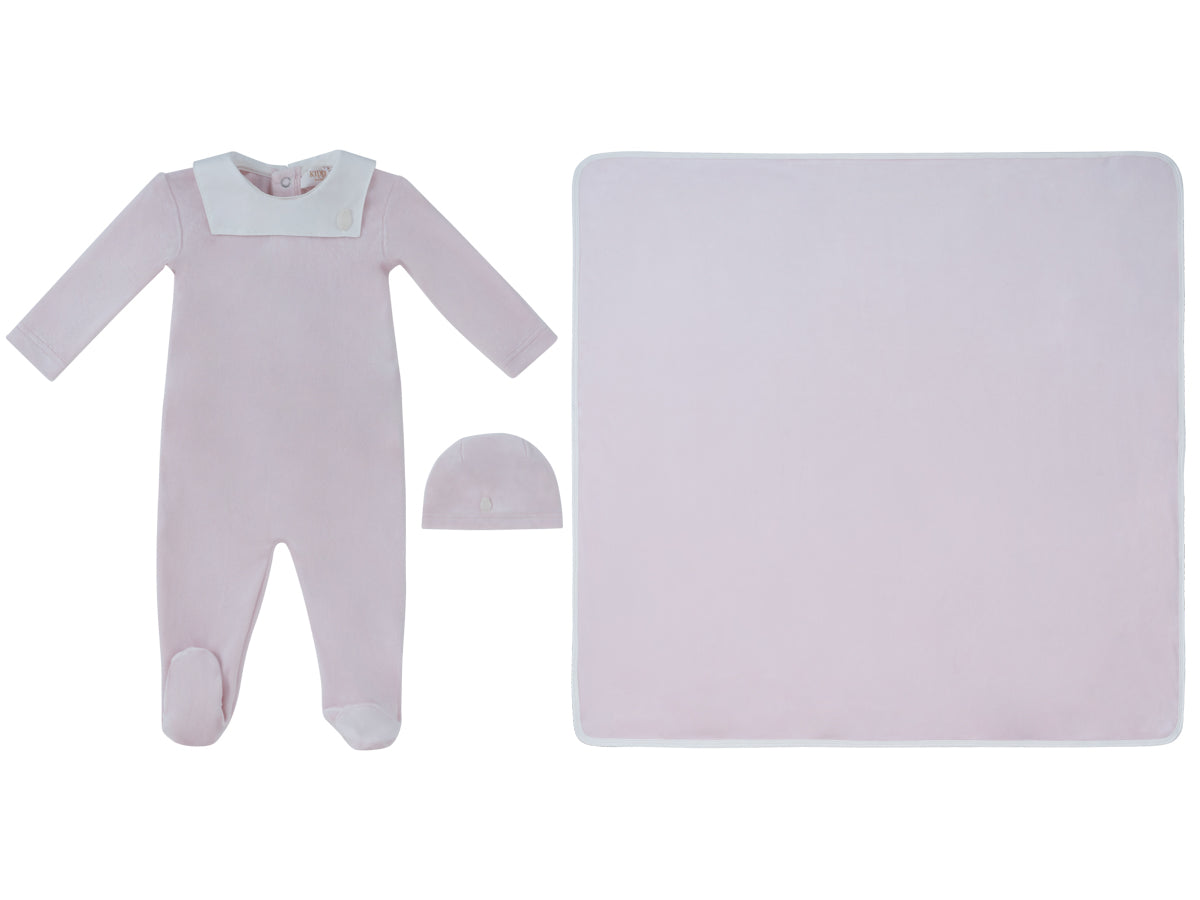 Classic Pink Bib Footie, Hat & Blanket Set