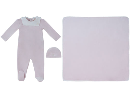 Classic Pink Bib Footie, Hat & Blanket Set
