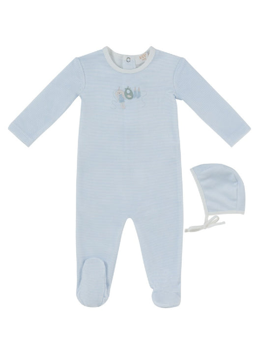 Bunny Stripe Blue Footie & Hat Set