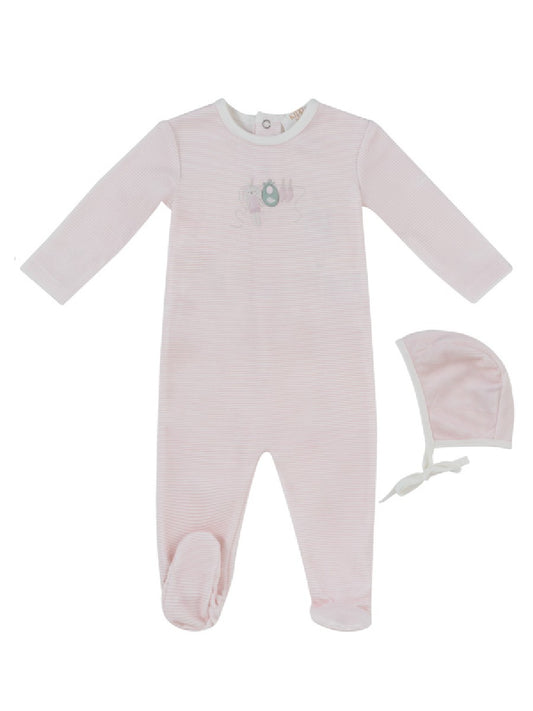 Bunny Stripe Pink Footie & Hat Set