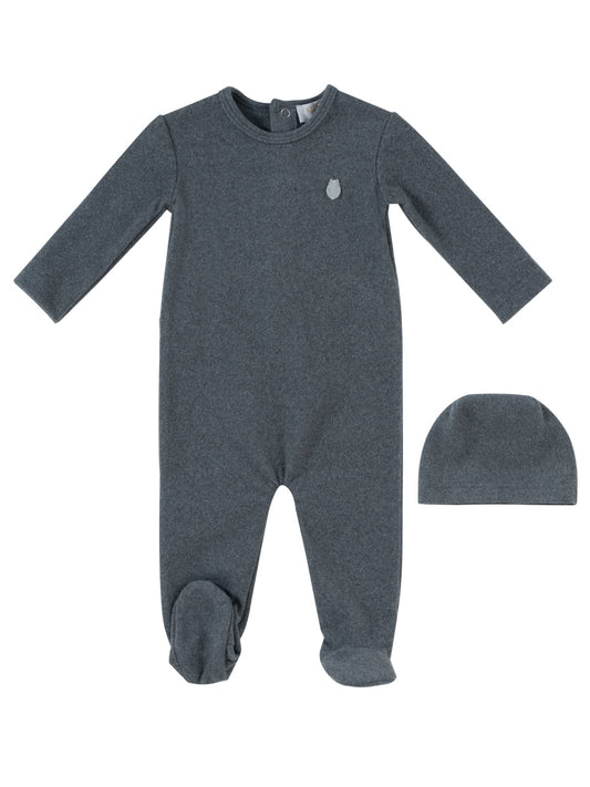 Soft Grey Wool Footie + Hat