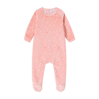 Velour Heart All Over Pink Print Footie