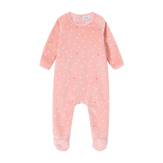 Velour Heart All Over Pink Print Footie
