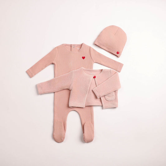 Bee & Dee Velour Ribbed Caramel Footie & Cardigan
