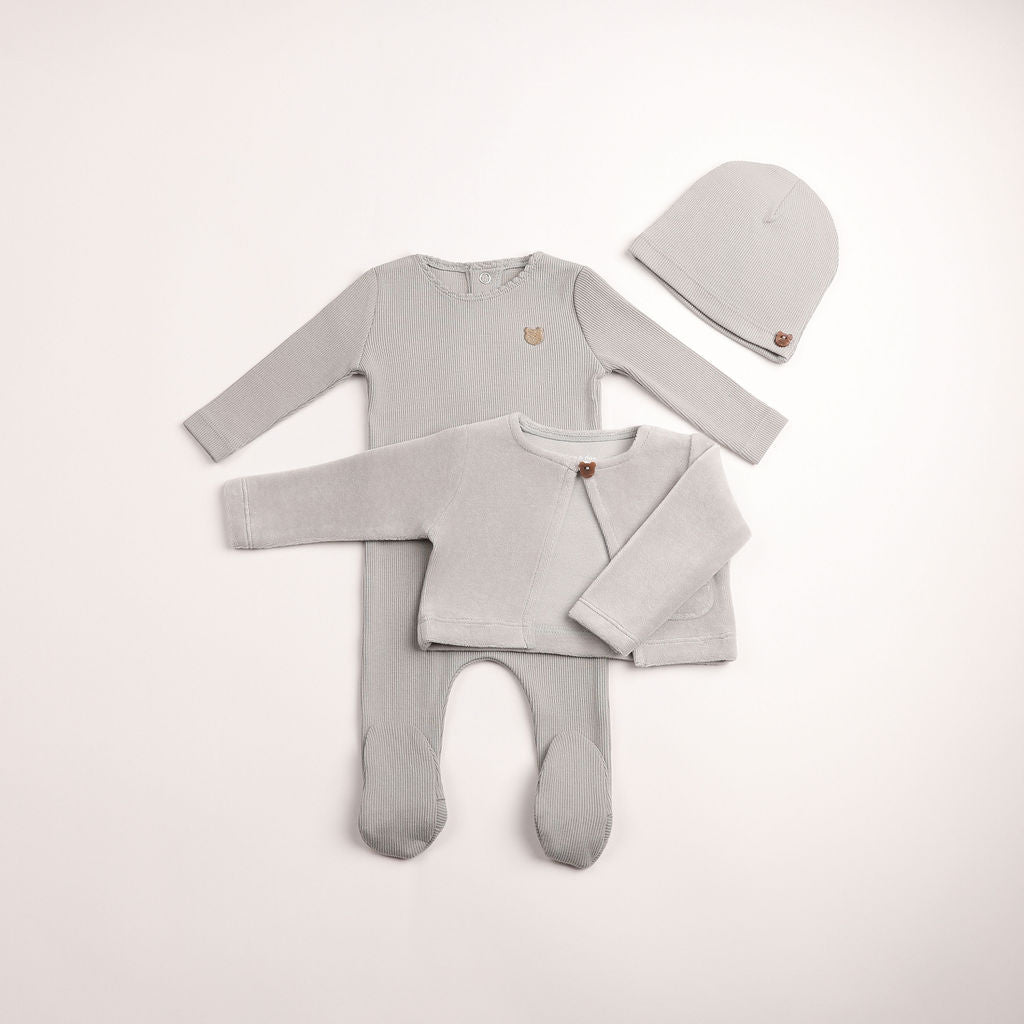 Bee & Dee Velour Cardigan Ribbed London Fog Footie & Cardigan