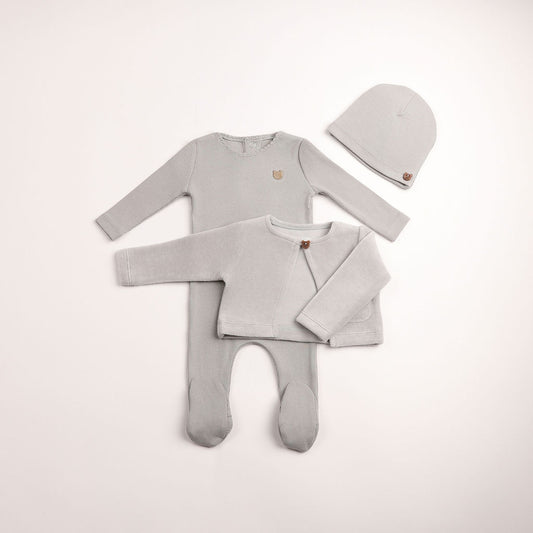 Bee & Dee Velour Cardigan Ribbed London Fog Footie & Cardigan
