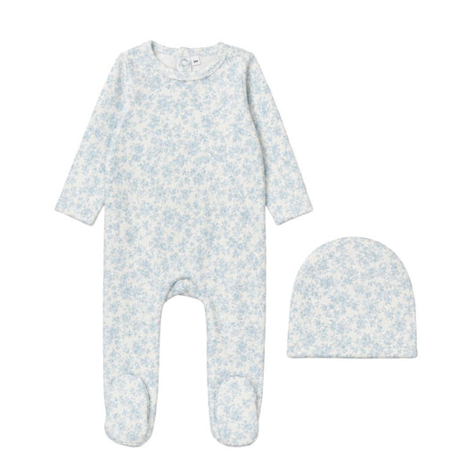 Printed Velour Floral Light Blue Footie Set