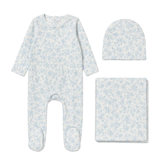Printed Velour Floral Light Blue Layette Set