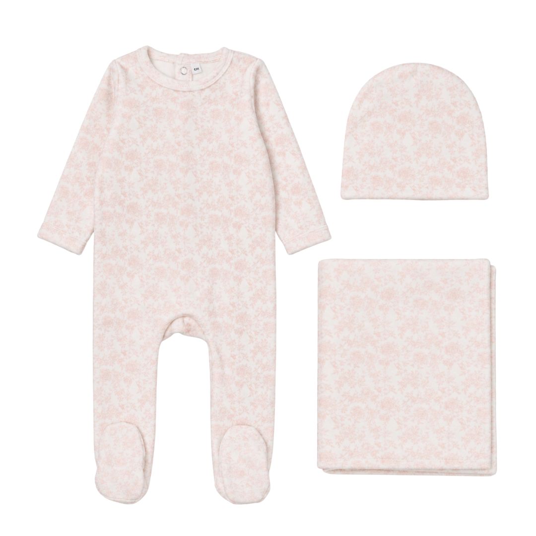 Printed Velour Floral Light Pink Layette Set