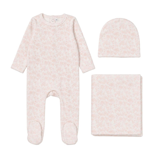 Printed Velour Floral Light Pink Layette Set