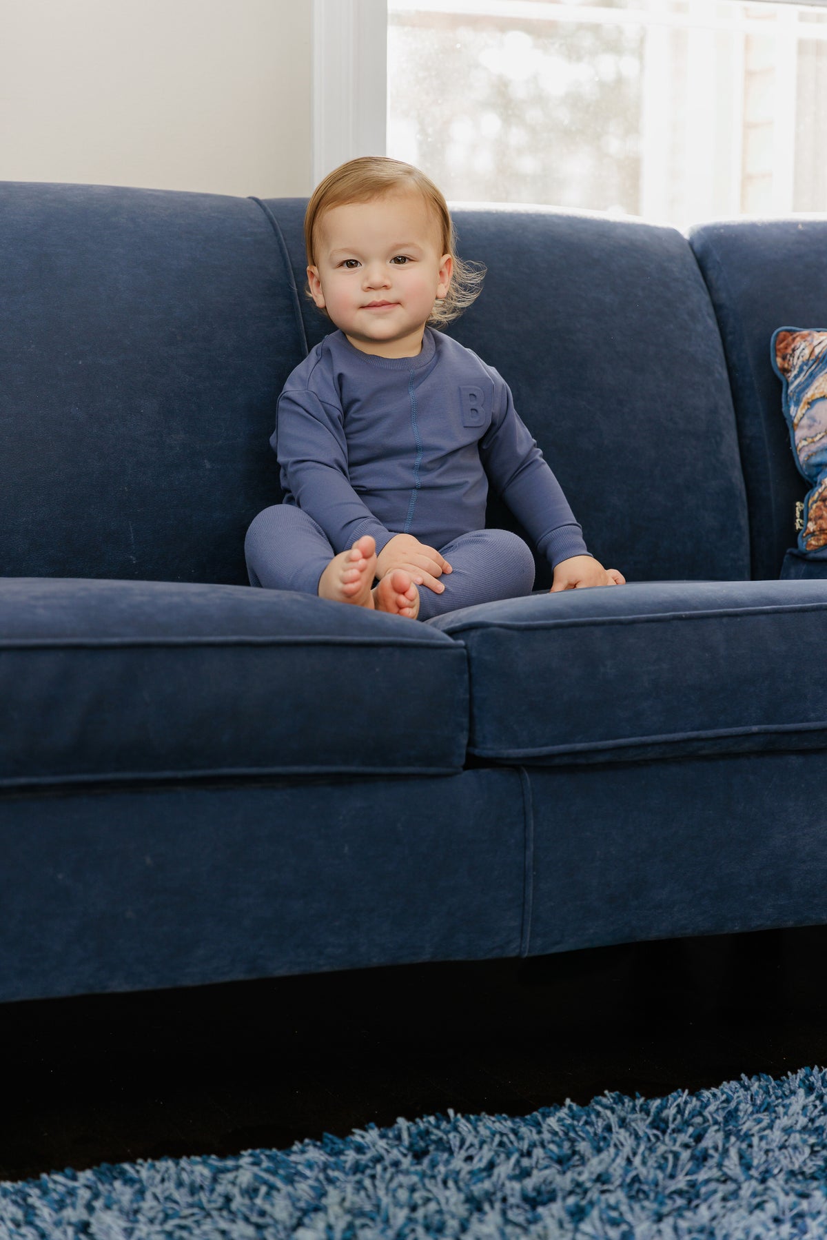 Embossed B Denim Blue Sweatset