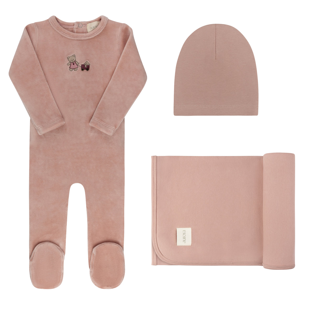 Embroidered Bear Take Me Home Pink Set