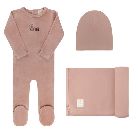 Embroidered Bear Take Me Home Pink Set